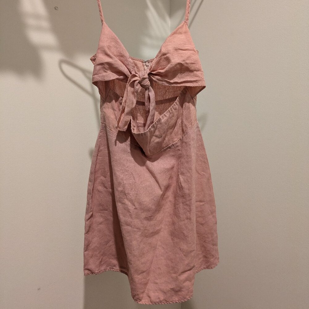 Reformation Sullivan tie-front mini dress 100% linen